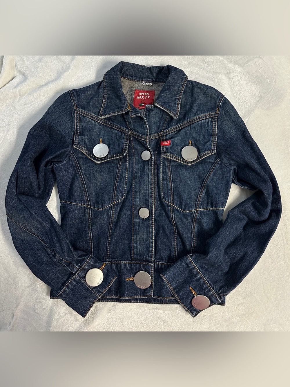 Y2K MISS SIXTY women's dark wash oversized button fitted denim jacket, S.